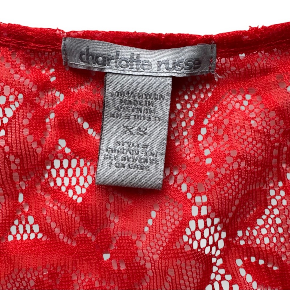 CHARLOTTE RUSSE Red Sheer Lace Tie Side Top XS - Picture 5 of 7